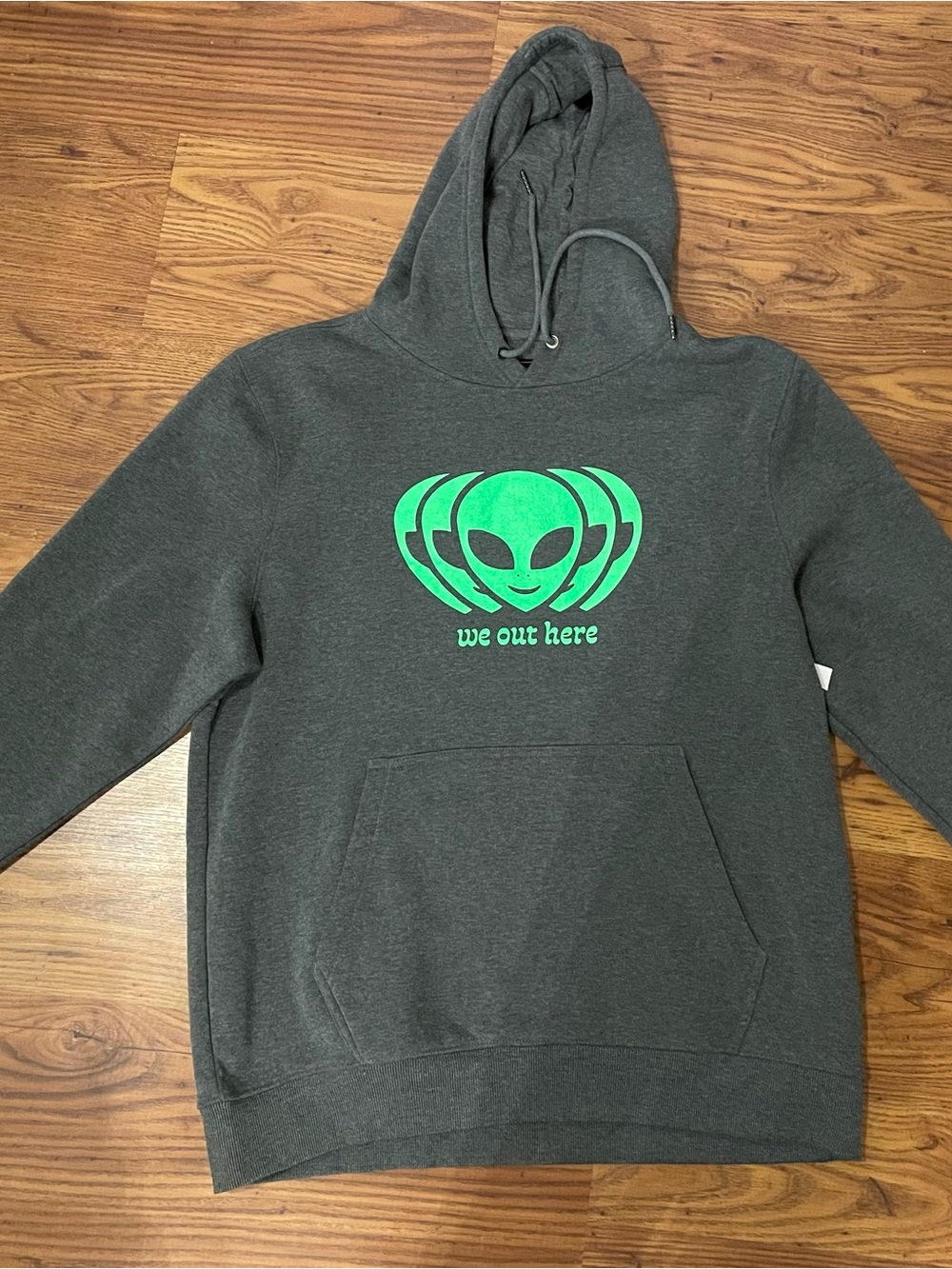 Stone Mountain Accessories Charcoal Heavy Hoodie with Neon Green Alien Graphic